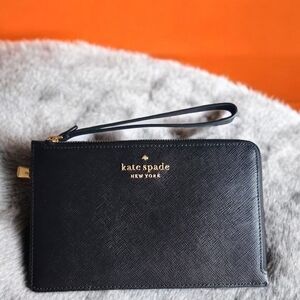 Kate Spade Staci Medium L-Zip Wristlet Wallet Black Saffiano Leather NWOT